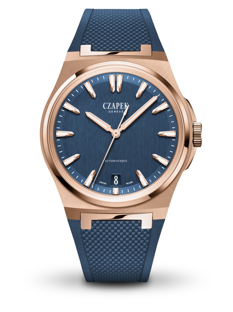 Czapek Geneve Antarctique, Mount Erebus - Deep Blue, Rose Gold 5N, Rubber Bracelet