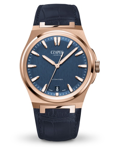 [1545] Antarctique, Mount Erebus - Deep Blue, Rose Gold 5N, Alligator Bracelet